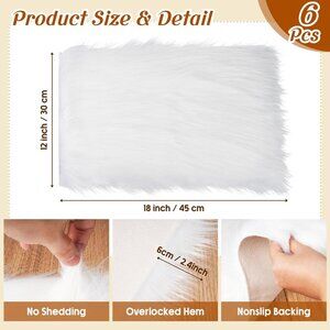 6 pcs white faux fur placemats 18 x 12 inches